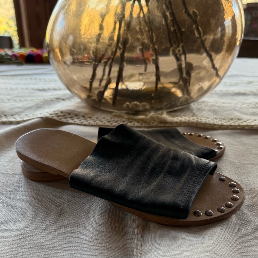 Black Leather Slides - image 3
